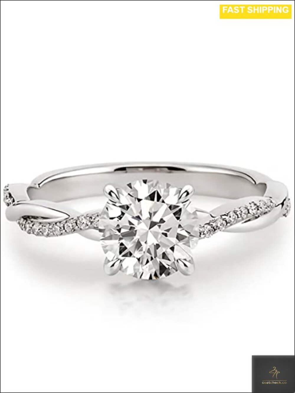 Moissanite Engagement Ring Platinum Plated Silver Round Brilliant 1.16 ctw
